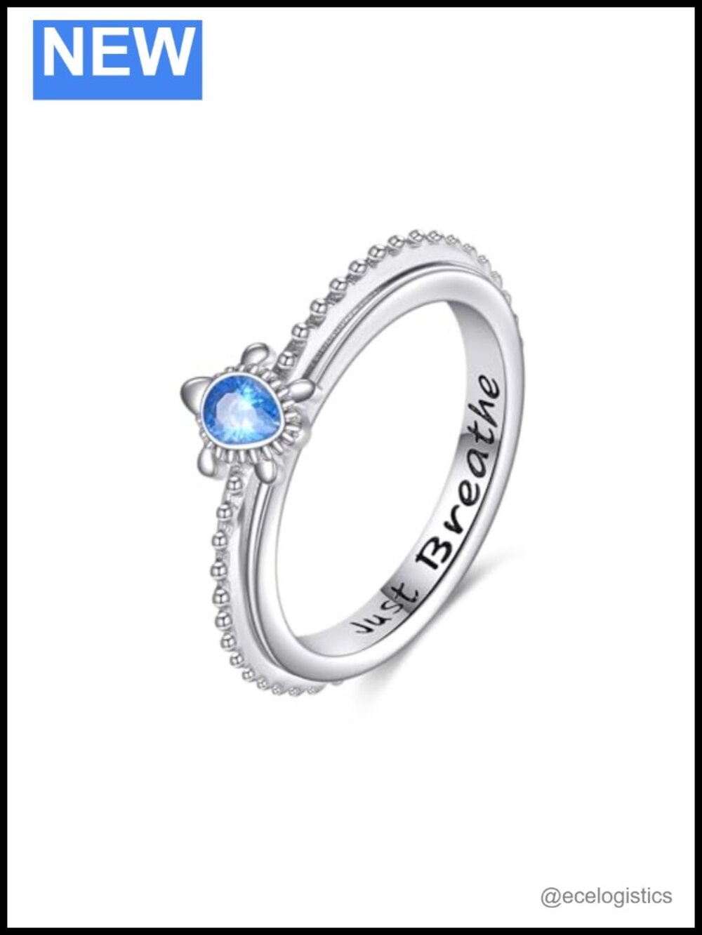 Sterling Silver Turtle Spinner Ring for Women Size 8 Blue Zircon